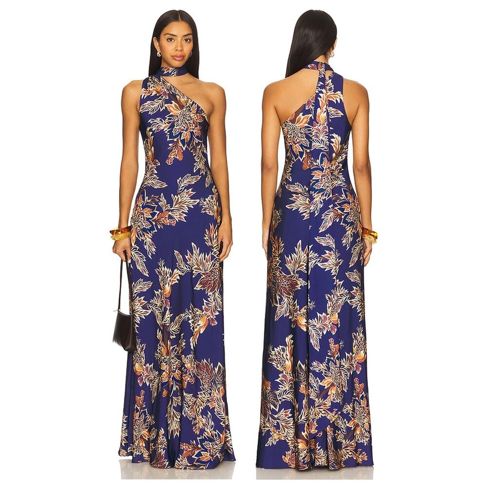 Hemant and Nandita Bias Maxi Dress Halter Floral Formal Party Wedding Prom XS